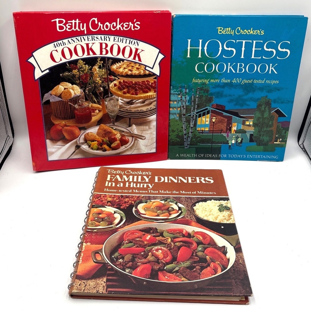 Betty Crocker Vintage Cookbook Set 3 Books Lot Red Blue Brown Retro Kitchen